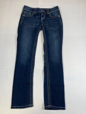 Miss Me Womens 27x32 Straight Dark Blue Thick Stitch Bling Jeans